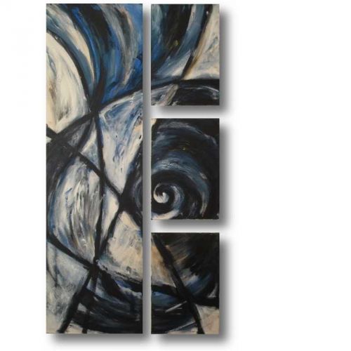 4-teiliges Acrylbild in dunklem Blau und weiß mit Spirale
