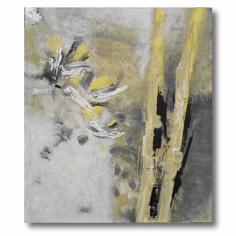 Vollbild Moderne Acrylkunst in grau-weiß-gelb