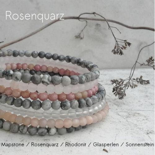 7-reihiges Spiral-Armband aus Steinperlen in grau und Rosa