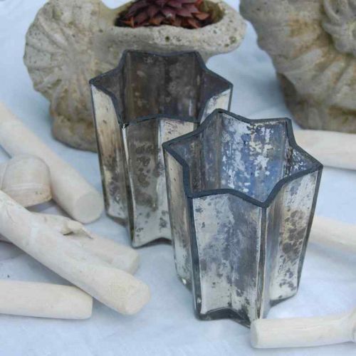 Glaswindlichter in Sternform, überzogen mit Bauernsilber